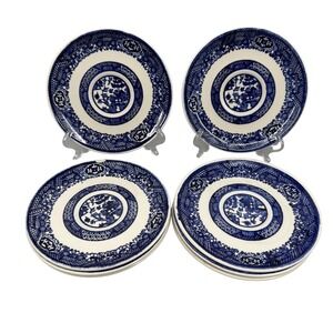 Vintage Blue Willow Saucers Set of 8 Blue White Transferware Tea Plates 6" Chips